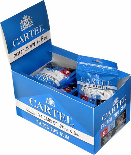 Boîte de 34 sachets de filtres cigarettes Cartel Slim 6/15mm x 120 pcs