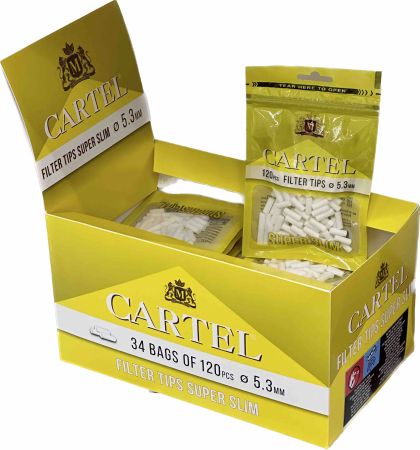 Filter tips CARTEL Super Slim 5.3/ 15 mm x 120 pcs in bag x 34 bags in display