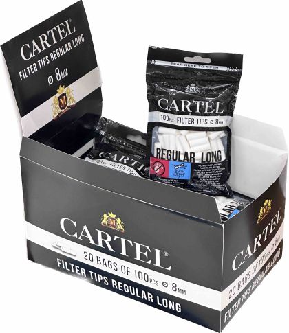 Filter tips CARTEL Regular LONG 8/22 mm x 100 pcs in bag x 20 bags in Display