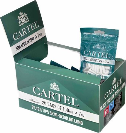 Boîte de 20 sachets de filtres cigarettes Cartel Semi-Regular Long 7/22mm x 100 pcs