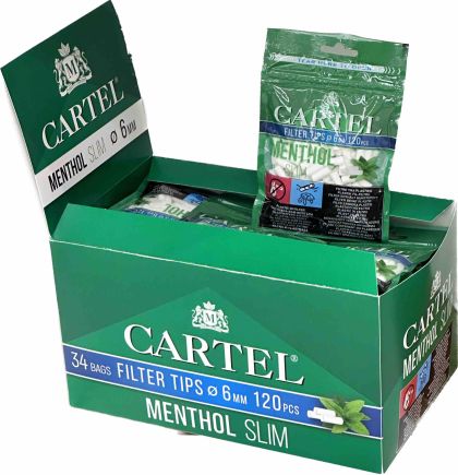 Filter tips CARTEL Menthol Slim 6/15 mm x 120 pcs x 34 bags in Display