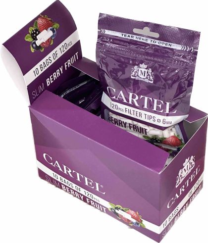 Berry Fruit Flavoured Filter Tips CARTEL SLIM 6/15 mm x 120 pcs x 10 bags in Display